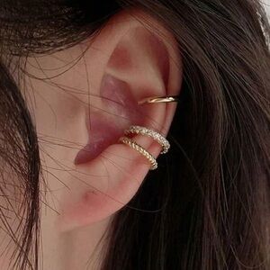 Gold 3pc Rhinestone Ear Cuff Set